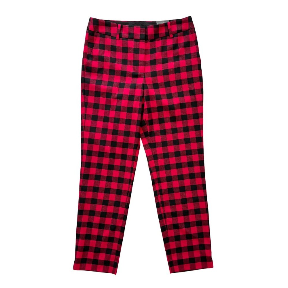 NWT TALBOTS Hampshire Ankle Pants in Red Black Buffalo Plaid  Wool blend  SZ 8